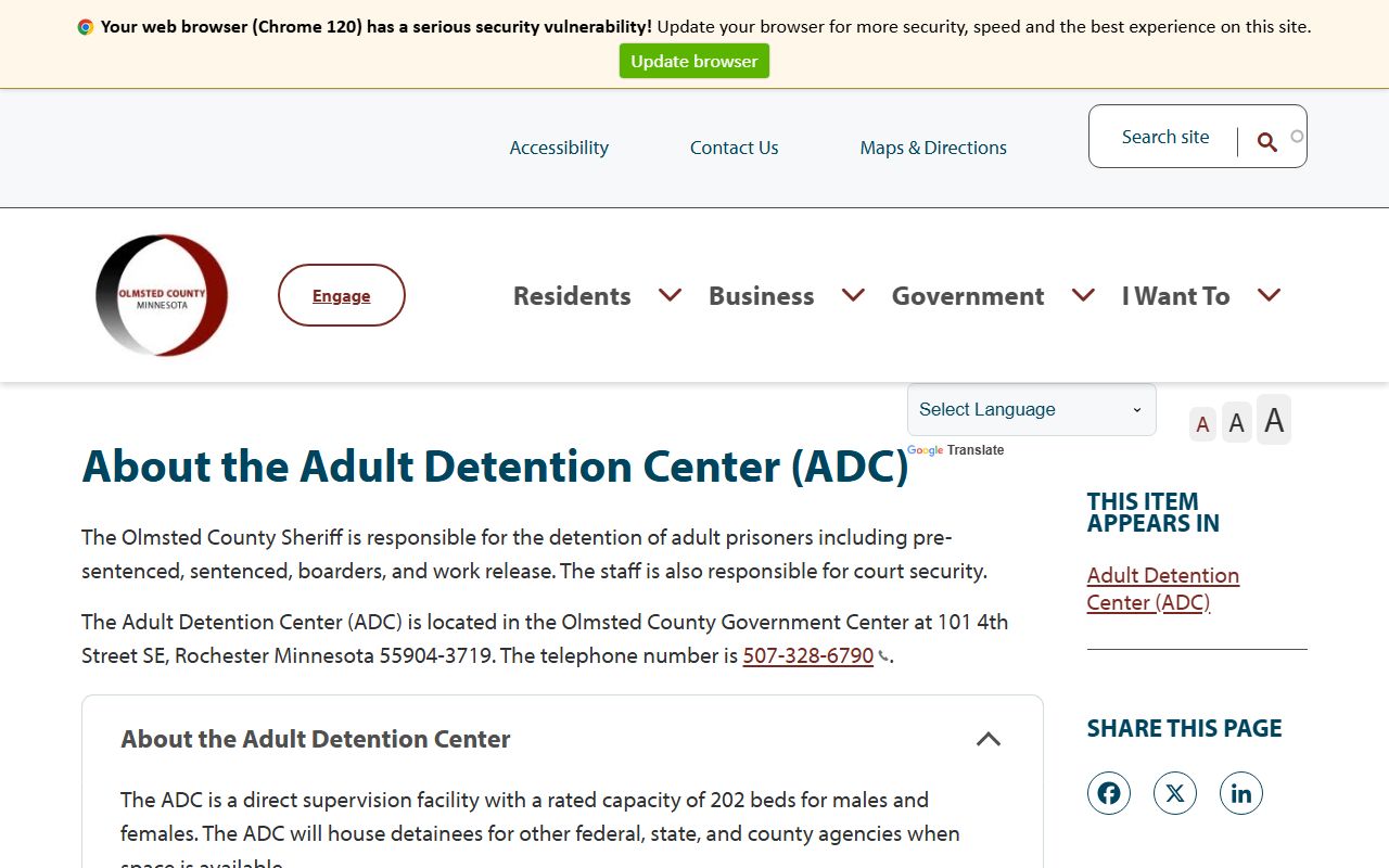 Olmsted County Adult Detention Center official overview page