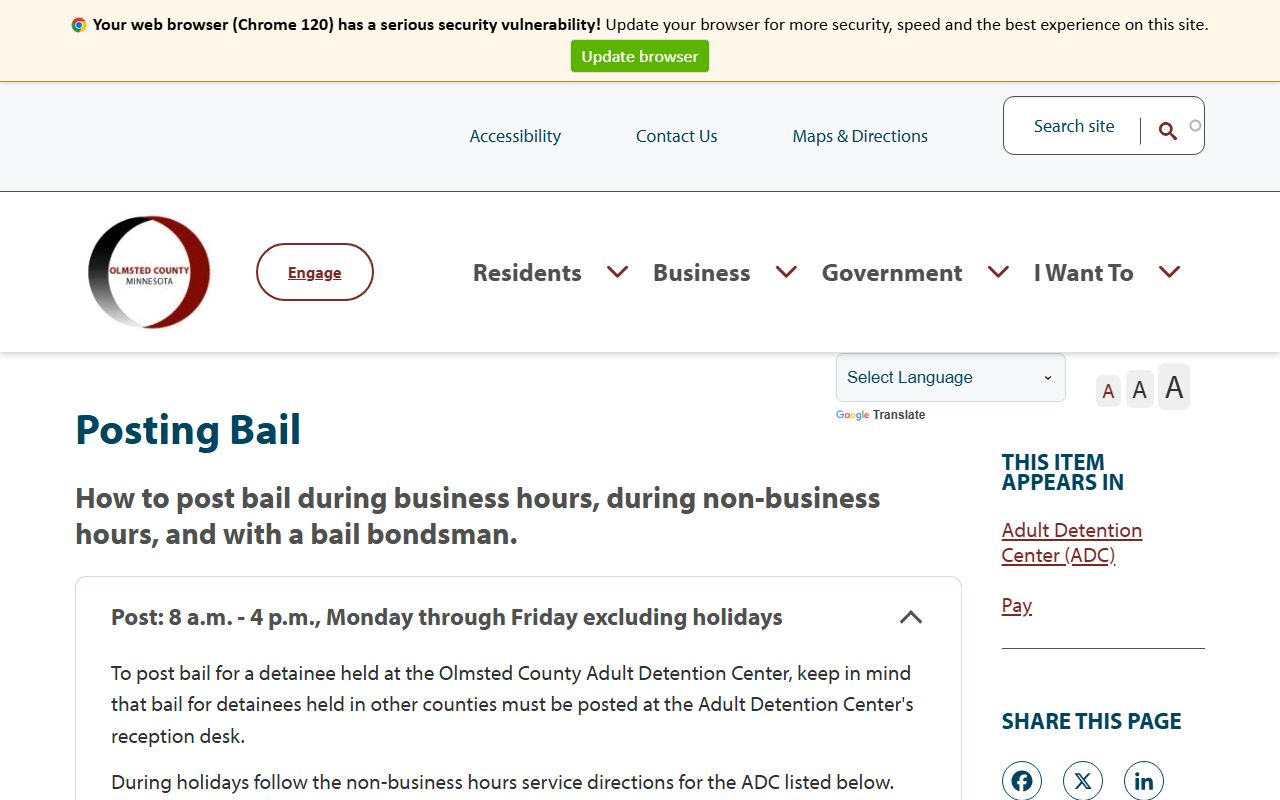 Olmsted County ADC posting bail instructions