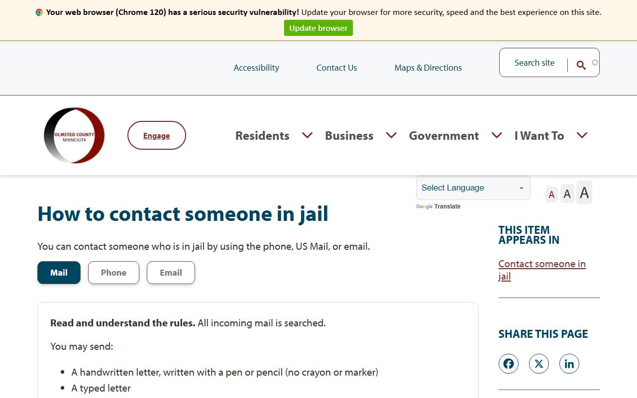 Olmsted County ADC mail phone and JailATM instructions