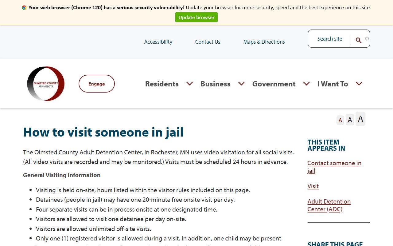 Olmsted ADC video visitation instructions and ICSolutions setup